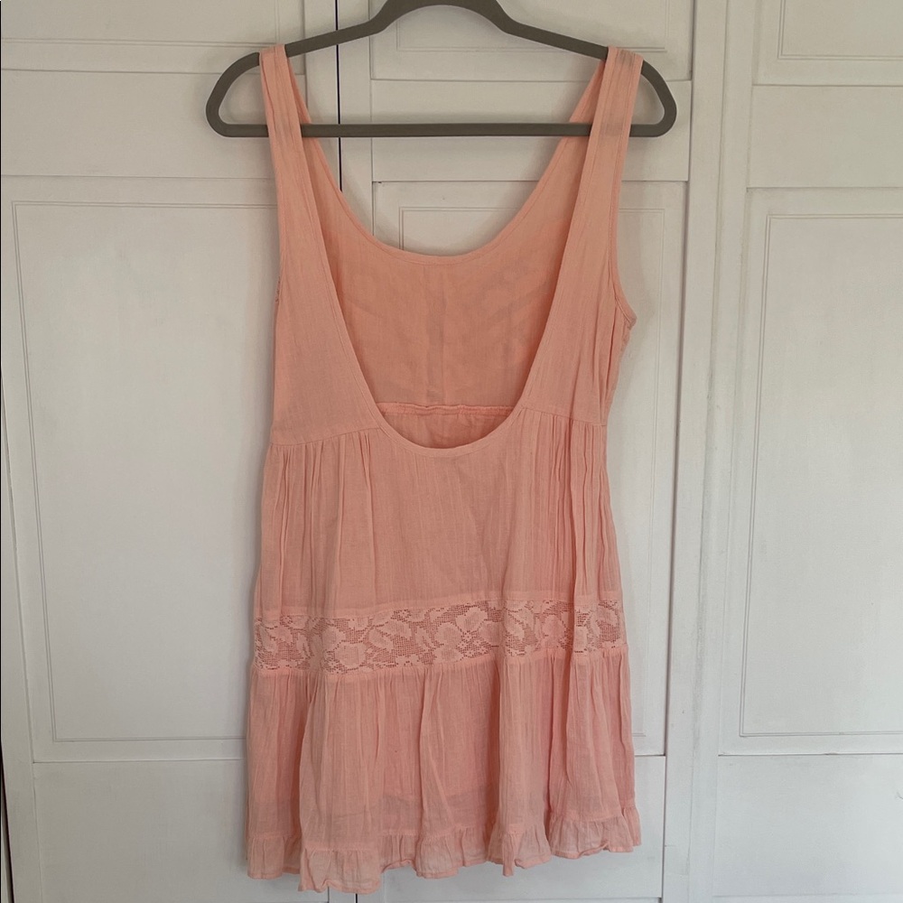 Rip Curl Flowy Peachy Pink Lace-Trim Mini Dress SzL - Picture 5 of 10